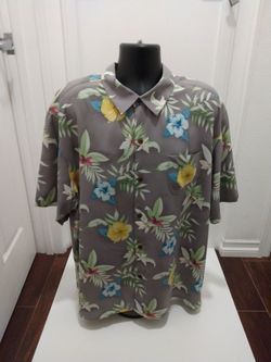 Tommy Bahama Gray Silk Hawaiian Men's Shirt XXL