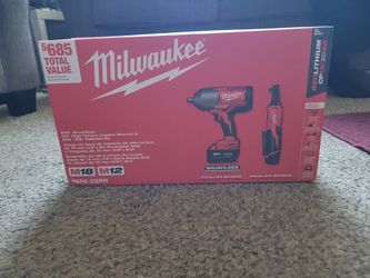 Milwaukee Brand New M18 Brushless 1/2" High Impact Wrench & M12 3/8" Ratchet Kit