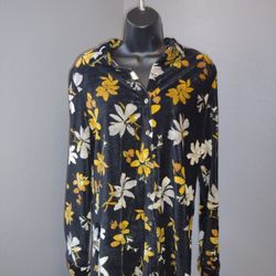 Susan Graver black long sleeve velvet textured floral blouse size small 
