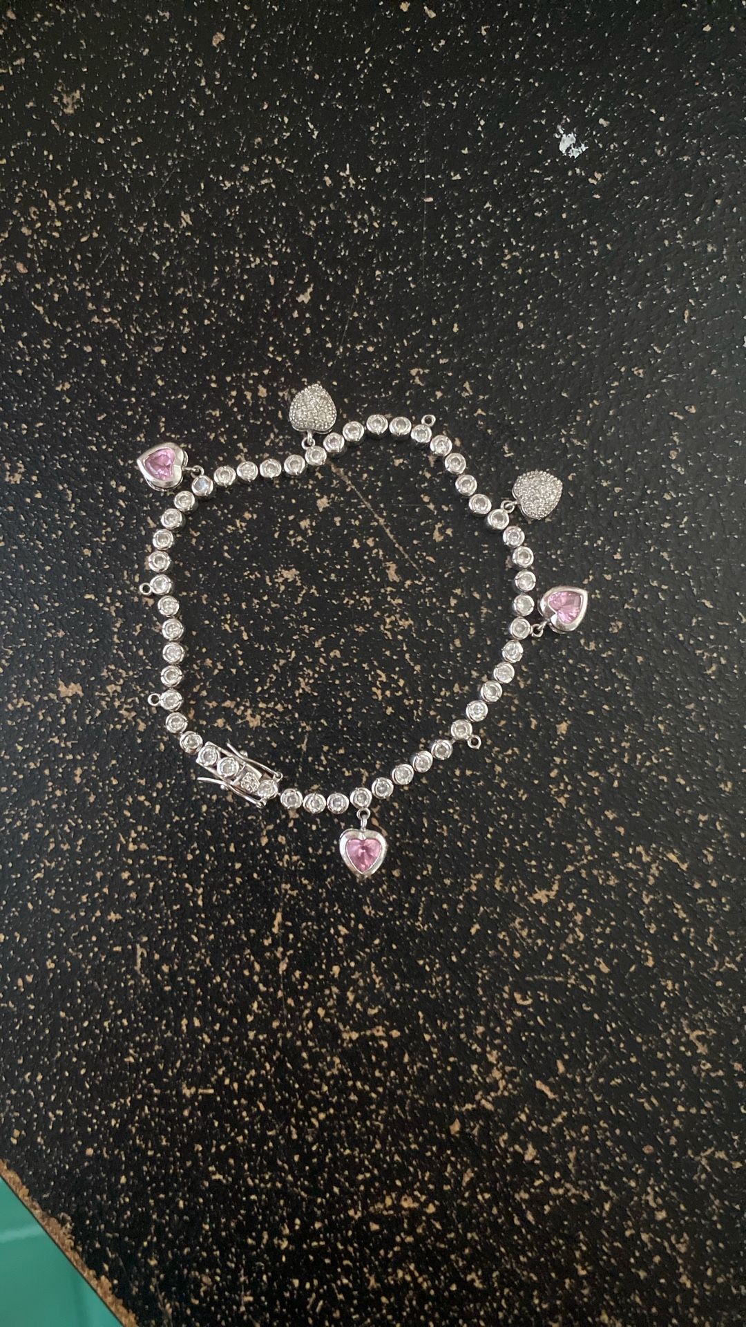 Silver With Pink Hearts Bracelet