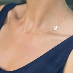 Petite Golden Off-Center Dove Necklace