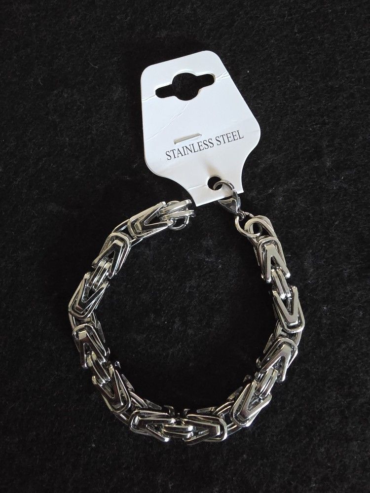 Stainless Steel Silver Chunky Byzantine Bracelet