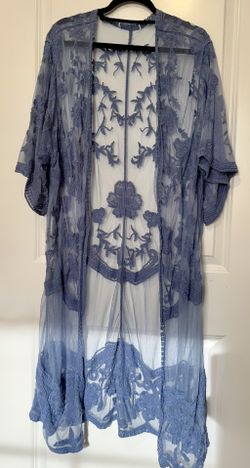 Blue Sheer Embroidered Kimono/Cardigan – Size L