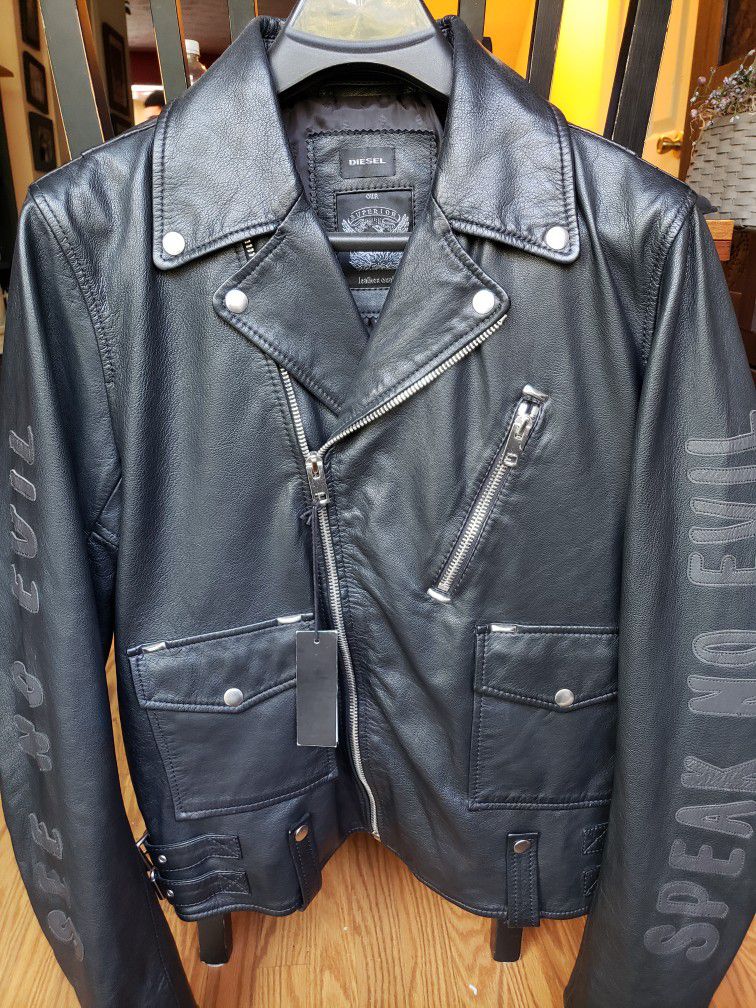 Diesel L-Beck-Emb Leather Jacket, Size: XL, Made In India