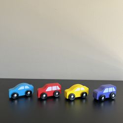 Melissa & Doug Wooden Toy Cars Vehicles 4 Pc Set Lightweight Push Along Colorful