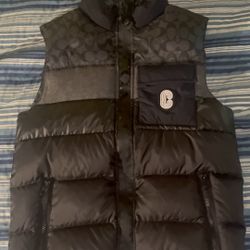 NWT COACH Men's Down Puffer Vest Black Logo Size XS