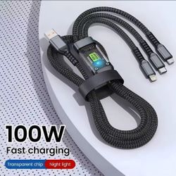 3 in 1 100W USB A Cable Fast Charging Micro USB Data Cord Phone Charger Quick Charge Cable For iPhone Samsung Xiaomi Huawei