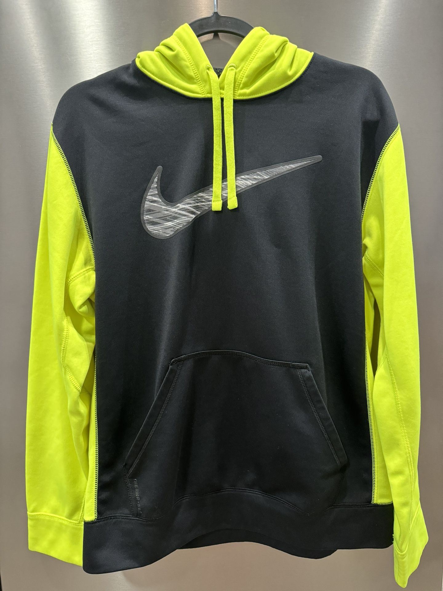 Nike Hoodie Mens Therma Fit Sweatshirt Yellow Black Swoosh Logo
