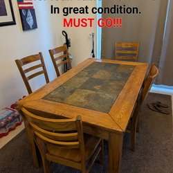 Moving and this set MUST GO! Solid Wood & Slate Dining Table Set - 4 Chairs - $50