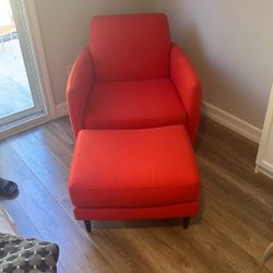 CB2 Parlour Arm Chair & Ottoman In Atomic Orange