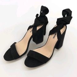 Fashion Nova AVILA 16, Women’s Block Heel Sandal Open, Ribbon Wrap Faux Suede-7