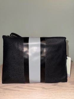 Loume Black Leather Clutch Pouch with Stripe