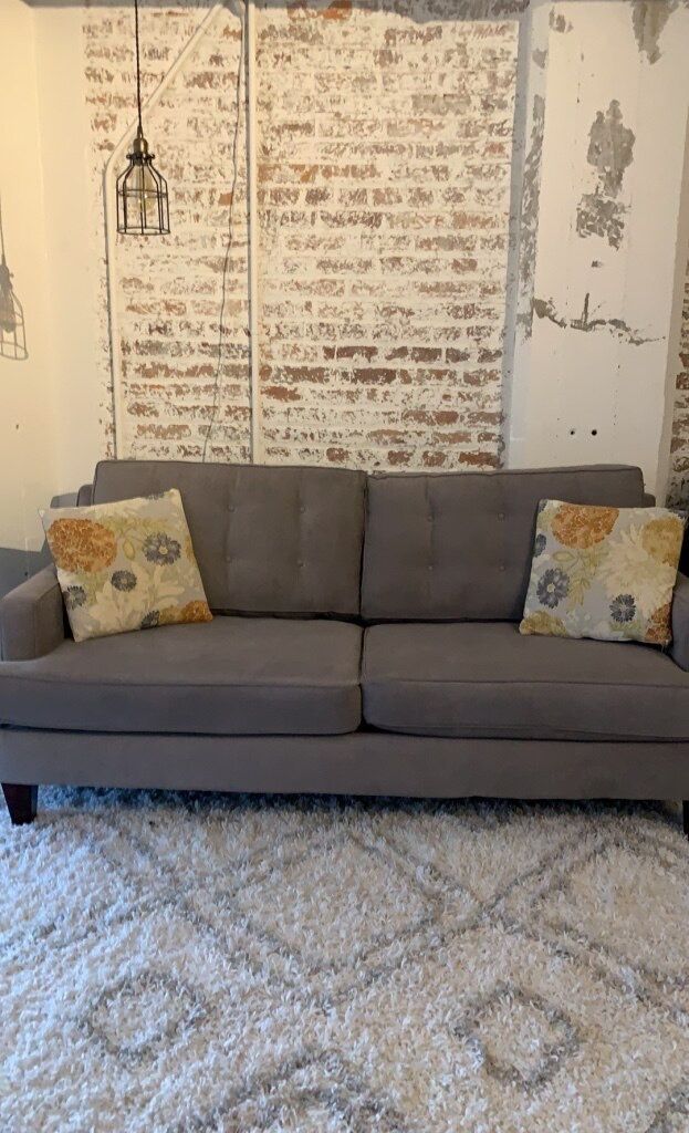 Grey Mid Century Tufted Sofa