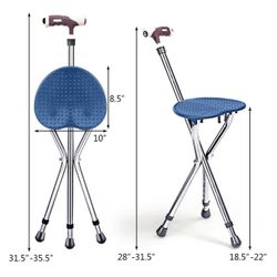 All New Adjustable Folding Cane Seat Aluminum 