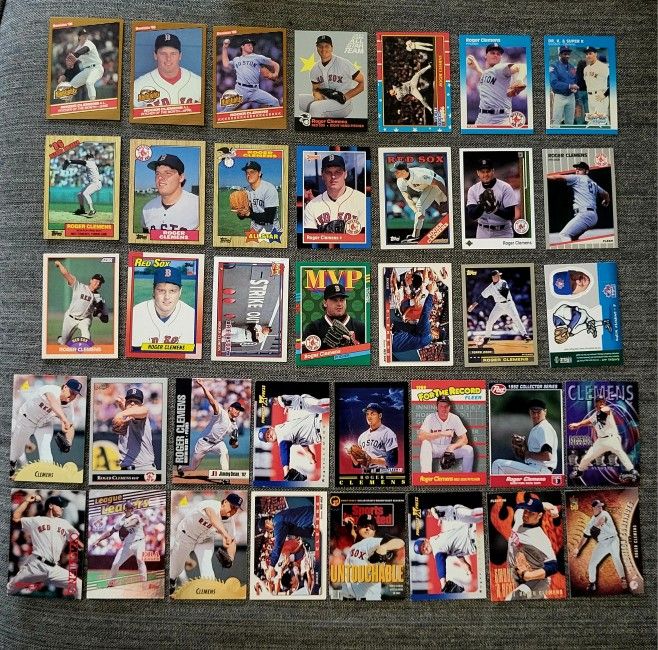 Lot of 37 Total Roger Clemens Baseball Cards Topps Red Sox Yankees