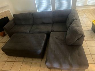 Dark Gray Sectional Sofa with Ottoman
