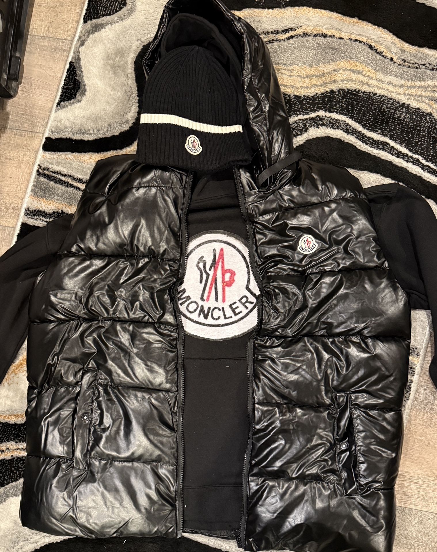 New Mens 3 Piece Combo Puffer Vest, Hoodie And Beanie