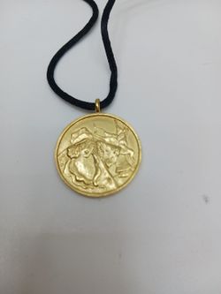 Itzchak Tarkay Woman in Hat Signed Gold Vermeil Bronze Medallion Pendant Necklace