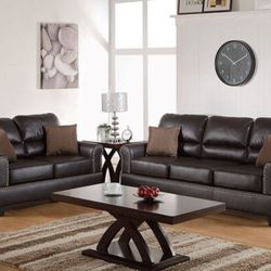 Brand New Espresso Leather Sofa And Love Seat 