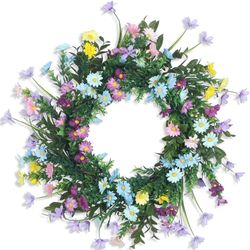 Kmise 20" Wreaths for Front Door, Artificial Colorful Flower Wreath with Daisy for Indoor Outdoor Home Farmhouse Wall