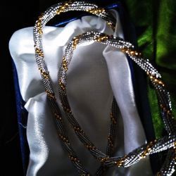 Stainless Steel Thick Mesh Chain With Yellow Gold Bead Wrap Uniquely Different