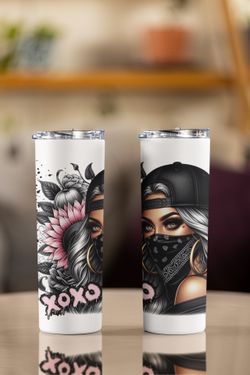 Stainless Steel Tumbler with XOXO Artistic Design, 20oz Insulated Travel Cup with Straw Lid, White