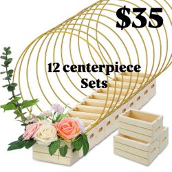 12 Centerpieces Gold Hoop Wooden Stand