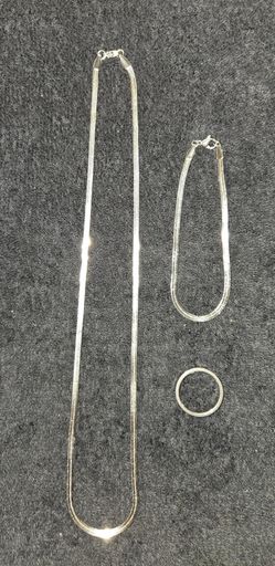 Men's Stainless Steel Herringbone Jewelry Bundle - Necklace, Bracelet & Ring