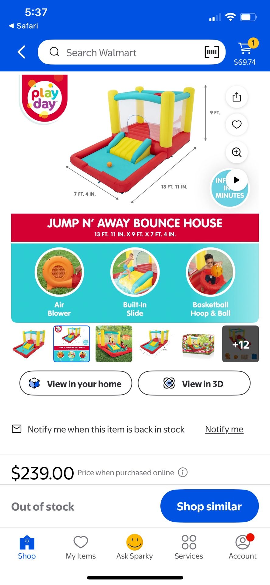 Play Day Jump 'N Away Bouncer Park Inflatable with Blower