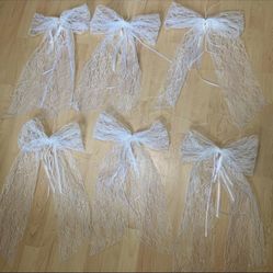 Wedding Decoration Bows, Delicate Off White Lace, 8 Total