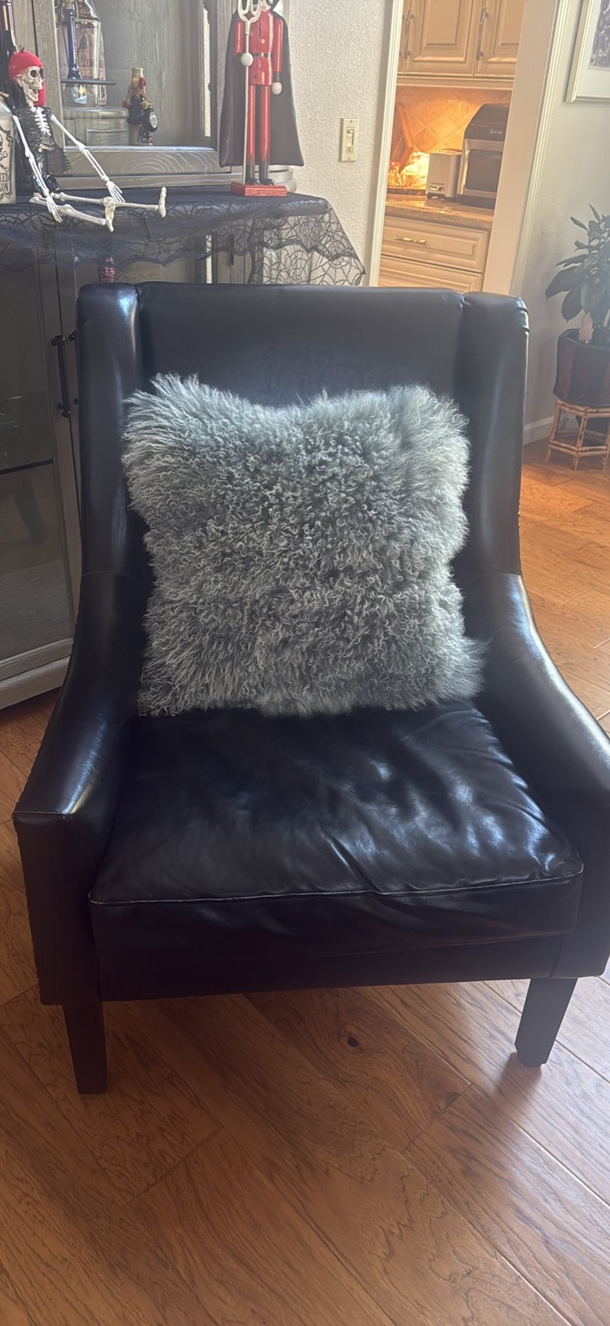 Black Wingback Faux Leather Studded Chair