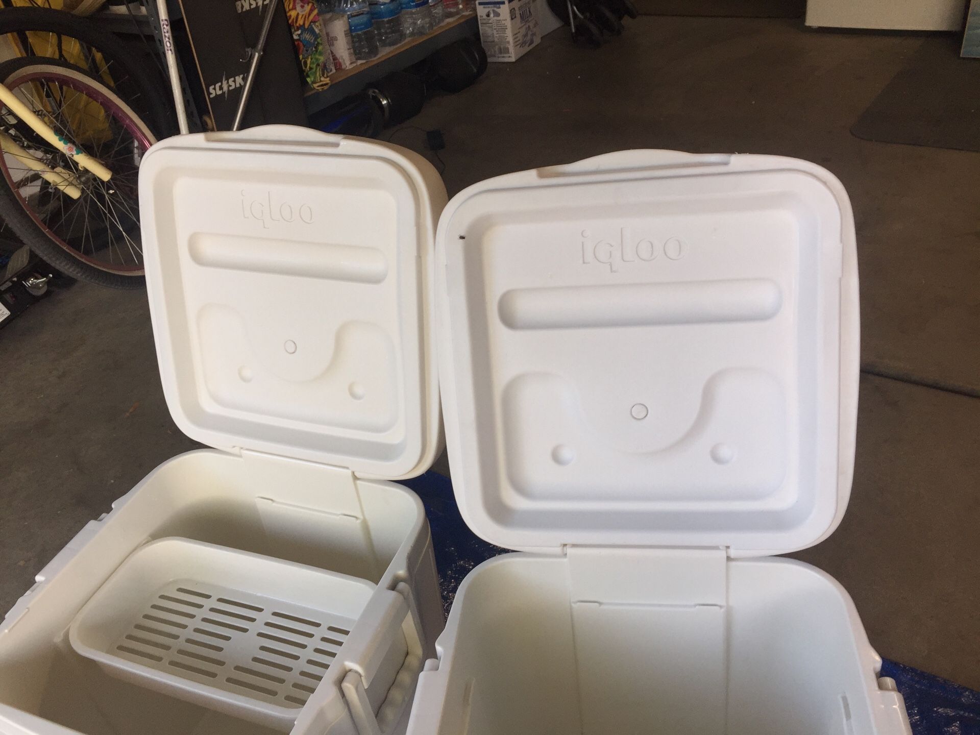 2 igloo brand square coolers