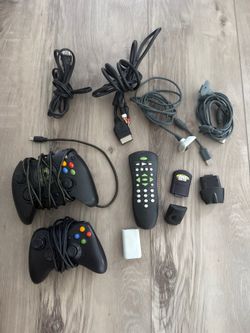 Original Xbox Accessories Lot – 2 Controllers, DVD Playback Kit, Memory Card, Cables