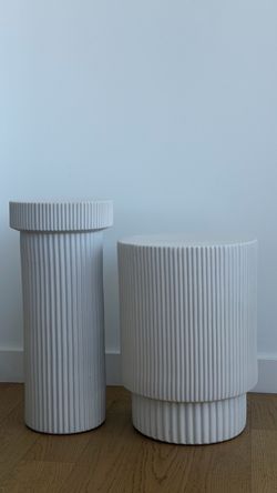 Set of 2 Modern Fluted Side Tables | White Accent Tables