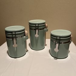 3 Piece Ceramic Canister Set With Wooden Spoons