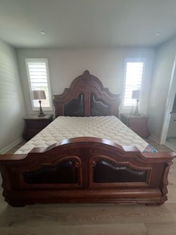 QUEEN SIZE BED FRAME + MATTRESS (REAL HARDWOOD)