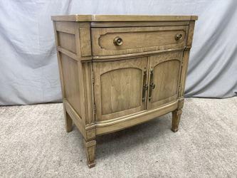 Vintage Muted Beige Wood French Provincial Nightstand