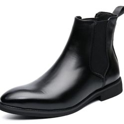 39 size unisex's Chelsea Boots, Brown Leather Ankle Boots with Elastic Side Panels, Round Toe, Rubber Sole