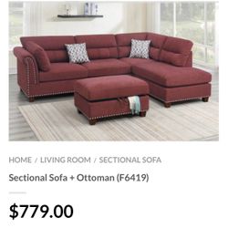 Red Sectional Sofa With Ottoman 