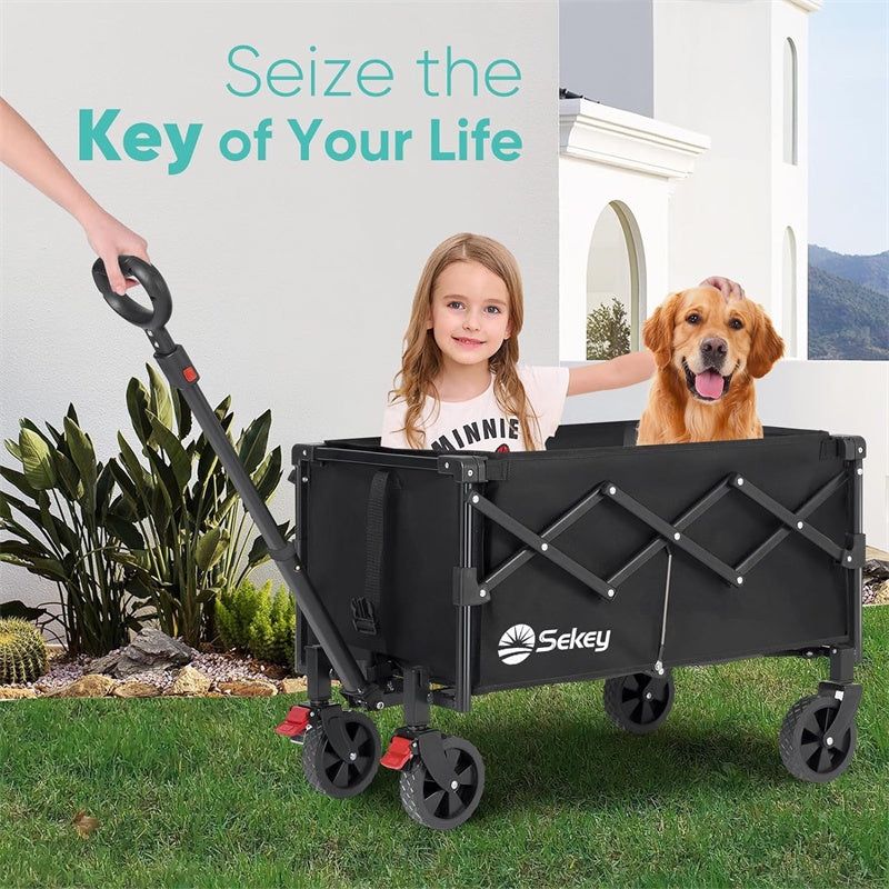 220LBS Collapsible Wagon Heavy Duty 120L Large Capacity, Foldable Wagon Cart With All Terrain Wheels, Lightweight Folding Wagon For Grocery, Sho Outdoor toys & Games