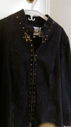 Alfred Dunner black denim beaded and studed jacket