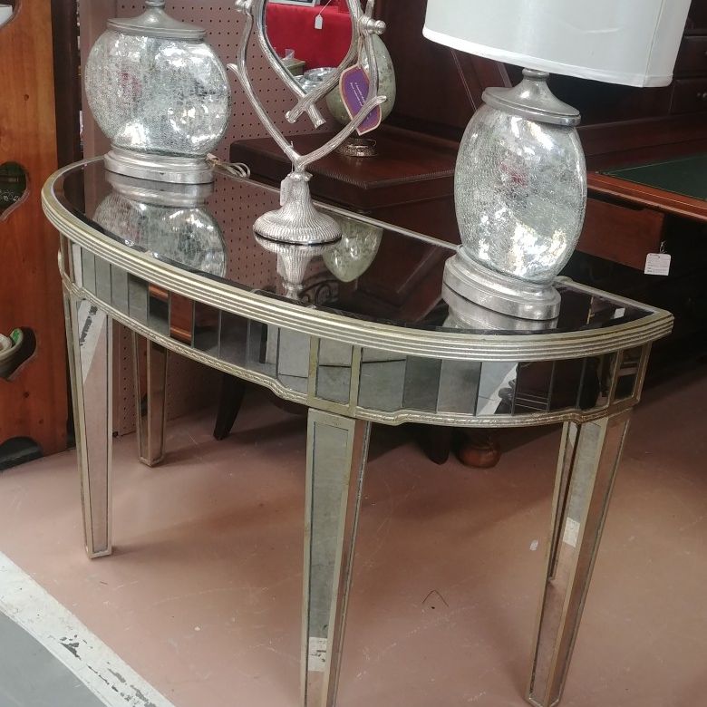 Glam Borghese Mirrored Demilune Console Table.