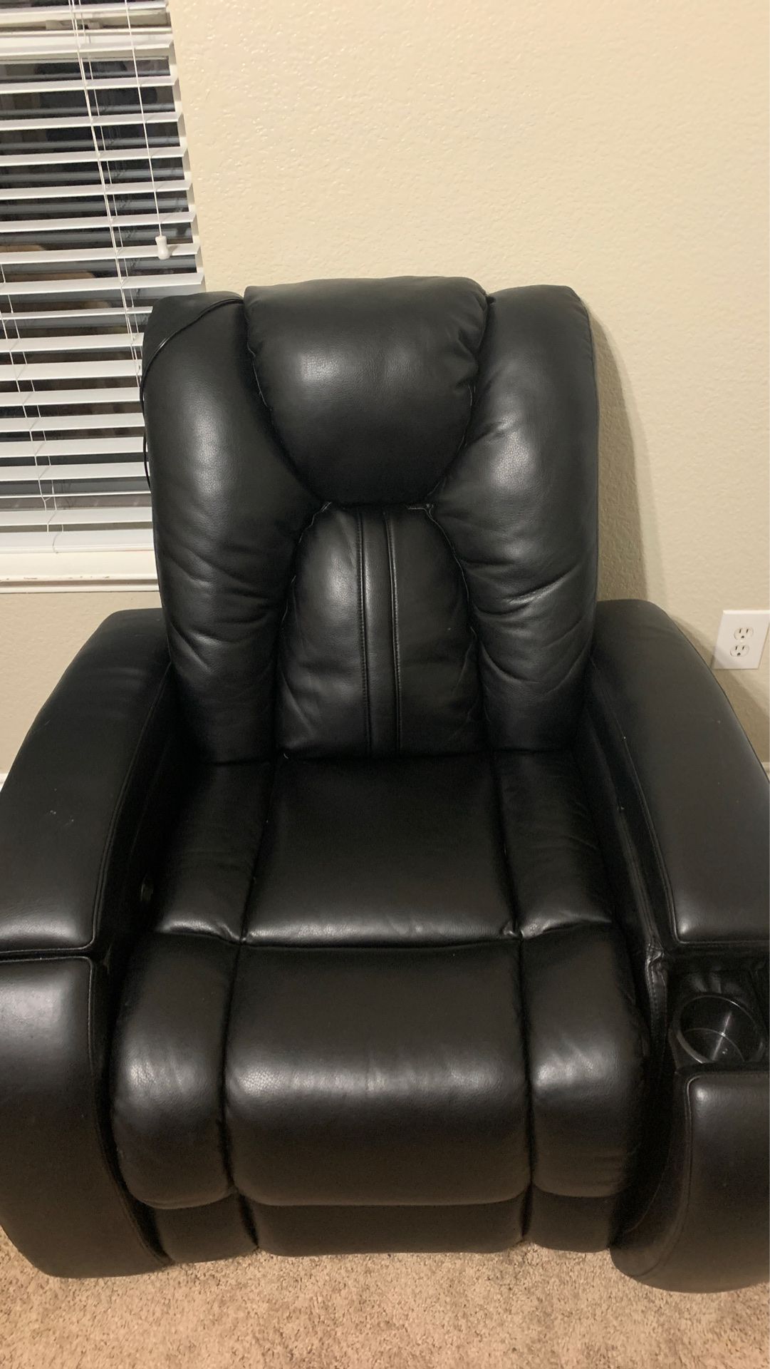 (3) Leather Home theater chairs one touch recliner