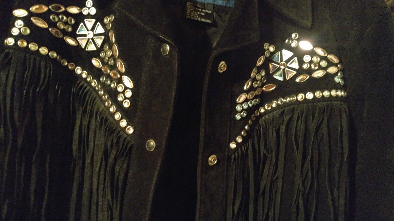 Vintage Cripple Creek Women's Leather Suede Fringe Jacket size L