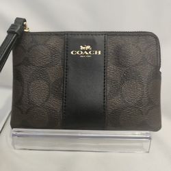 Brown And Black Coach Monogram Wristlet 