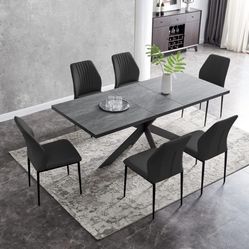 kitchen & Dining Room Table 6-8 Person Space Saving Expandable Table,Metal Frame 