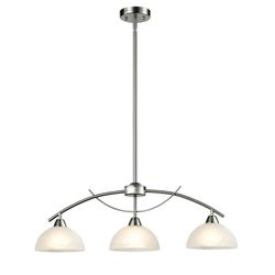 New 30 inch 3 Light Chandelier Pendant Frosted Glass Alabaster Shade Lighting Arched Rod Brushed Nickel