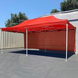(NEW) $220 Heavy-Duty Canopy 10x20 ft with (2 Sidewalls), EZ Popup Outdoor Gazebo, Carry Bag (Red or Blue) 