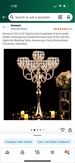Gold Crystal Candelabra 5 Arm Candle Holder Center Piece
