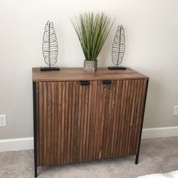 WOOD  AND METAL ACCENT CABINET WITH SHELF